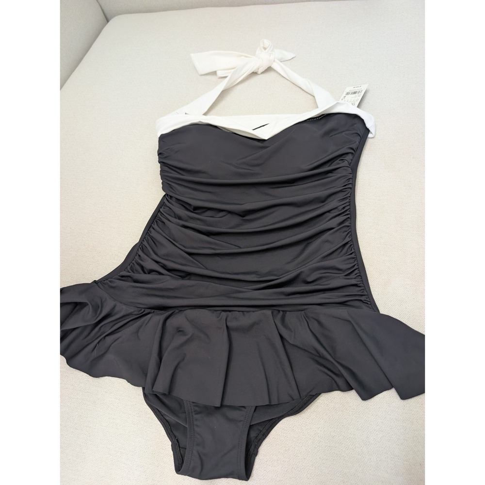 Polo Ralph Lauren Black&White Halter One Piece Swim Ruched Brand New Women 6